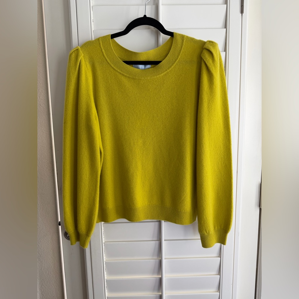 NWT Antonio Melani 100% Cashmere Sweater - Citron - XL - Puff Sleeve Crewneck - Picture 4 of 10